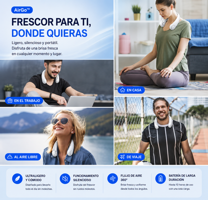 AirGo™ | Ventilador de Cuello Portátil — Aire Fresco 24h Sin Cables